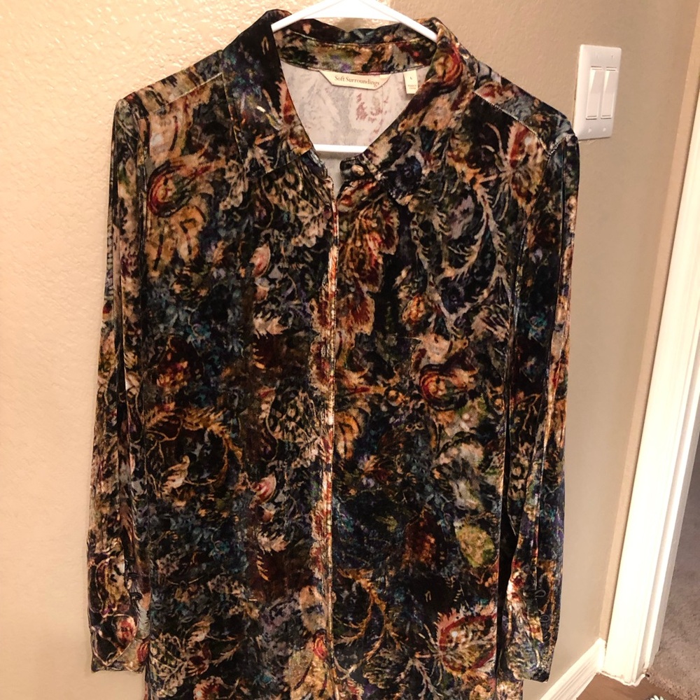 Soft Surroundings Multicolor Velvet Silk Top Brand New